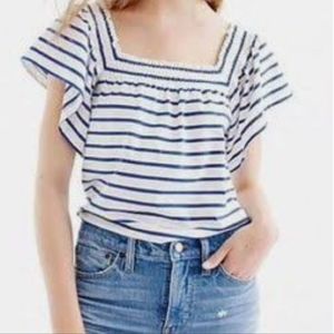 J Crew Blue White striped Shoulder Top Size Med